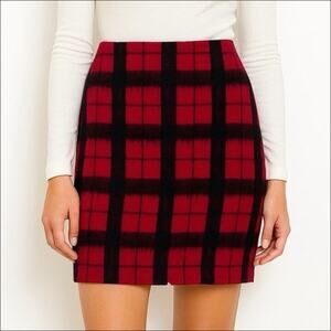 Talbots Red and Black Plaid Wool Blend Pencil Skirt Size 6P Petite